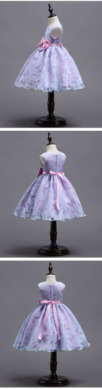 Bow Pleated Mesh Puffy Girls Dress