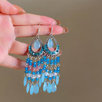 Diamond-embedded Water Drop Glass Tassel Light Luxury High-grade Earrings