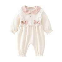 Baby Girl Bow Fleece-lined Jumpsuit
