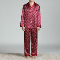 Men's Printed Silk Pajamas Spring And Summer Long-Sleeved Suit