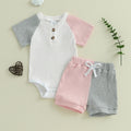 Solid Color Rib Fabric Color Matching Short Sleeve Suit
