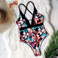 Printed backless one-piece swimsuit