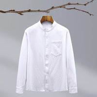 Cotton And Linen Solid Color National Style Men's Shirt
