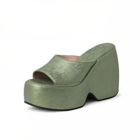 Wedge Heel Jacquard Plus-Size Open-Toe Platform Sandals