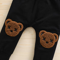 Children's Bear Patch Long-sleeved Sweatshirt Pants Set