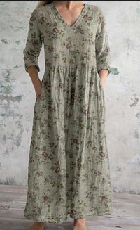Womens Loose Stylish V-Neck Printed Dress