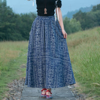 Women's Ethnic Style Cotton And Linen Half-length Elastic Waist Large Swing Skirt A- Line Skirt