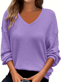 Solid-color V-neck Pineapple-pattern Pullover Casual T-shirt