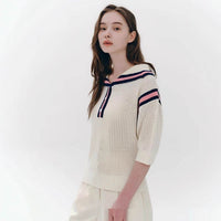 European And American Fashion Casual Preppy Style Collar Color Crocheted Knitted Pullover