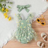 Girls' Solid Colour Patchwork Daisy Mesh Back Triangle Harness