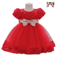 Flower sequin bow wash dress one year old clothes