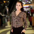 Casual Chiffon Shirt Women's Leopard Print Pattern Anti-DDoS Stand Collar Shirt