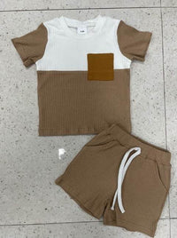 Color Matching Sunken Stripe Short Sleeve Suit