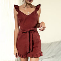 Women's Body Pants Shorts Flying Sleeves Bow Jumpsuit Women