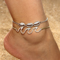 Beach wave spray alloy shell anklet