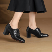 Womens British-style Square-toe High-heeled Pumps With A Deep Vamp