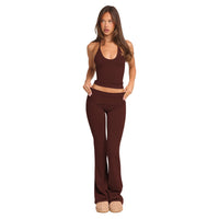 Fashionable Solid-Color Two-Piece Set With Strap Neck Tie