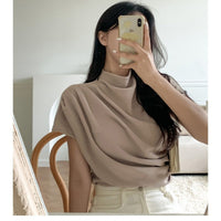 Fashionable Niche Elegant High-End Semi-Neckline Pleated Top For Women