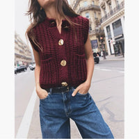 Women's V-neck Three-button Sleeveless Cardigan