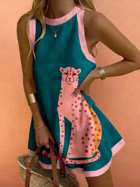Printed Versatile Crew-Neck Sleeveless Tank Dress Womens Apparel