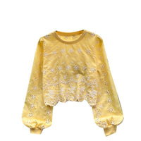 Hollow-out Slim-fit Short Age-reducing Puff Sleeve Top
