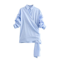 2024 Summer New Bowknot Decoration Poplin Short Sleeve Shirt