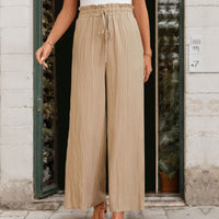 Summer Textured Trousers Commuter Casual High-Waist Wide-Leg Pants Womens