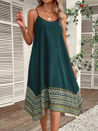 Womens Spaghetti-Strap Patchwork Printed Asymmetrical Dress