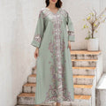 Muslim Women's Wear Robe Printing Hot Bead V-neck Turned Cuff Dress