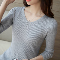 Women's Slim-fit Long-sleeved Pullover Skinny V-neck Sweater