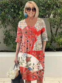 Floral Art Casual Mid-Length Pocket Dress