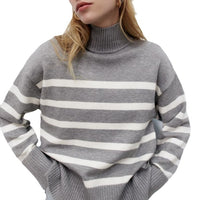 Women's Loose Striped Turtleneck Sweater