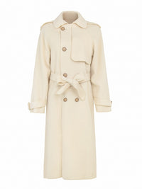 Double-sided waist belt tie trench coat woolen mid-length coat