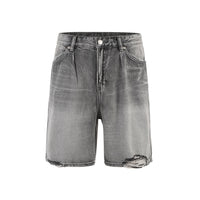 High Street Washed Denim Hole With Cat Whisker Brushed Shorts