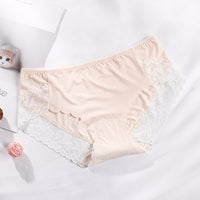 The New Ladies Ice Silk Non-sense Underwear Lace Thin Section Breathable Cotton Bottom Crotch Mid-waist Briefs