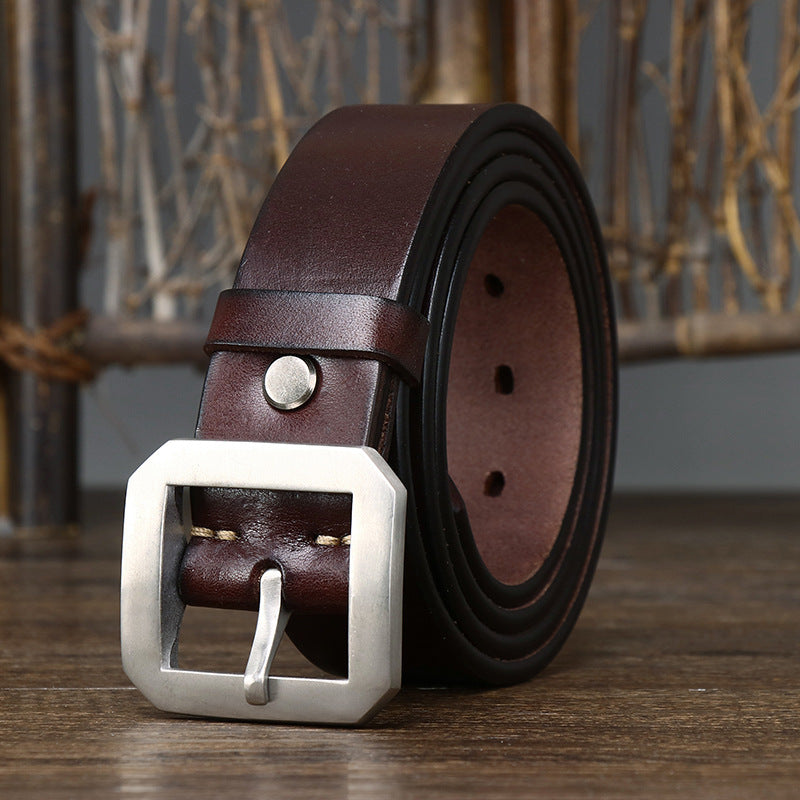 Thick Glossy Pure Cowhide Stainless Steel Belt