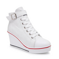 Side zip 8 cm heightened thick bottom wedge high-top canvas shoes women