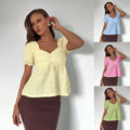 V-neck Fashionable Simple Puff-sleeve Top For Women