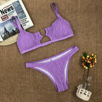 Hot Selling Solid Color Pleated Cutout Bikini