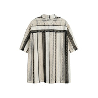 Japanese-style Retro Striped Hollow Contrast Color Mesh Loose Short Sleeve Shirt