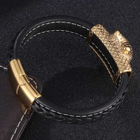 European And American-style Stainless Steel Braided Retro Animal Wolf Head Leather Bracelet