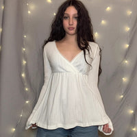 Figure-flattering V-neck Lace-panel Long Sleeves