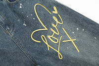 Niche American Retro Splash-ink Embroidered Machete Jeans