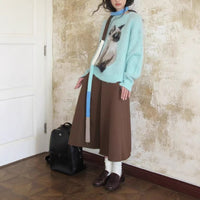 Contrast Color Pullover Cute Cat Brocade Sweater Female