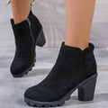 Chunky Heel Round Toe Side Zipper Ankle Boots