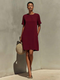 Round-neck Dress With Rolled-up Cuffs