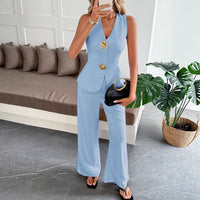 Simple-style Vest And Straight-leg Pants Womens Summer Two-piece Set