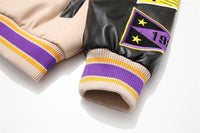 Letter Machine Embroidery Baseball Uniform Men's Hip Hop Stitching PU Leather Jacket