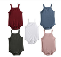 Solid Color Short Climbing Sleeveless Hidden Hook Open Cotton Rompers