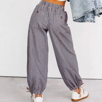 New High-waisted Casual Striped Print Tie Straight Pants